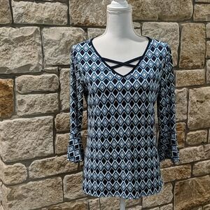 Emma & Olive Navy & Teal Size Medium Ruffle Sleeve Criss Cross